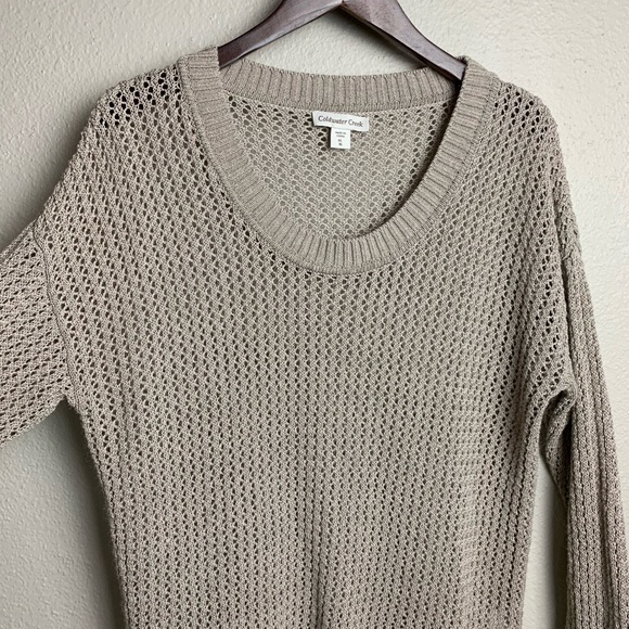 COLDWATER CREEK beige Sweater SZ XL open Knit drop-sleeve scoop neck Ramie boho - Picture 10 of 13